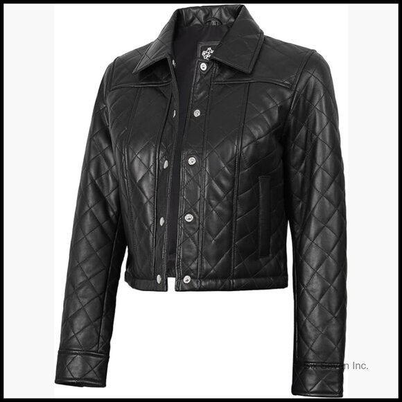 Real Lambskin Leather Cropped Jacket Women's Zip Closure Outer Pockets